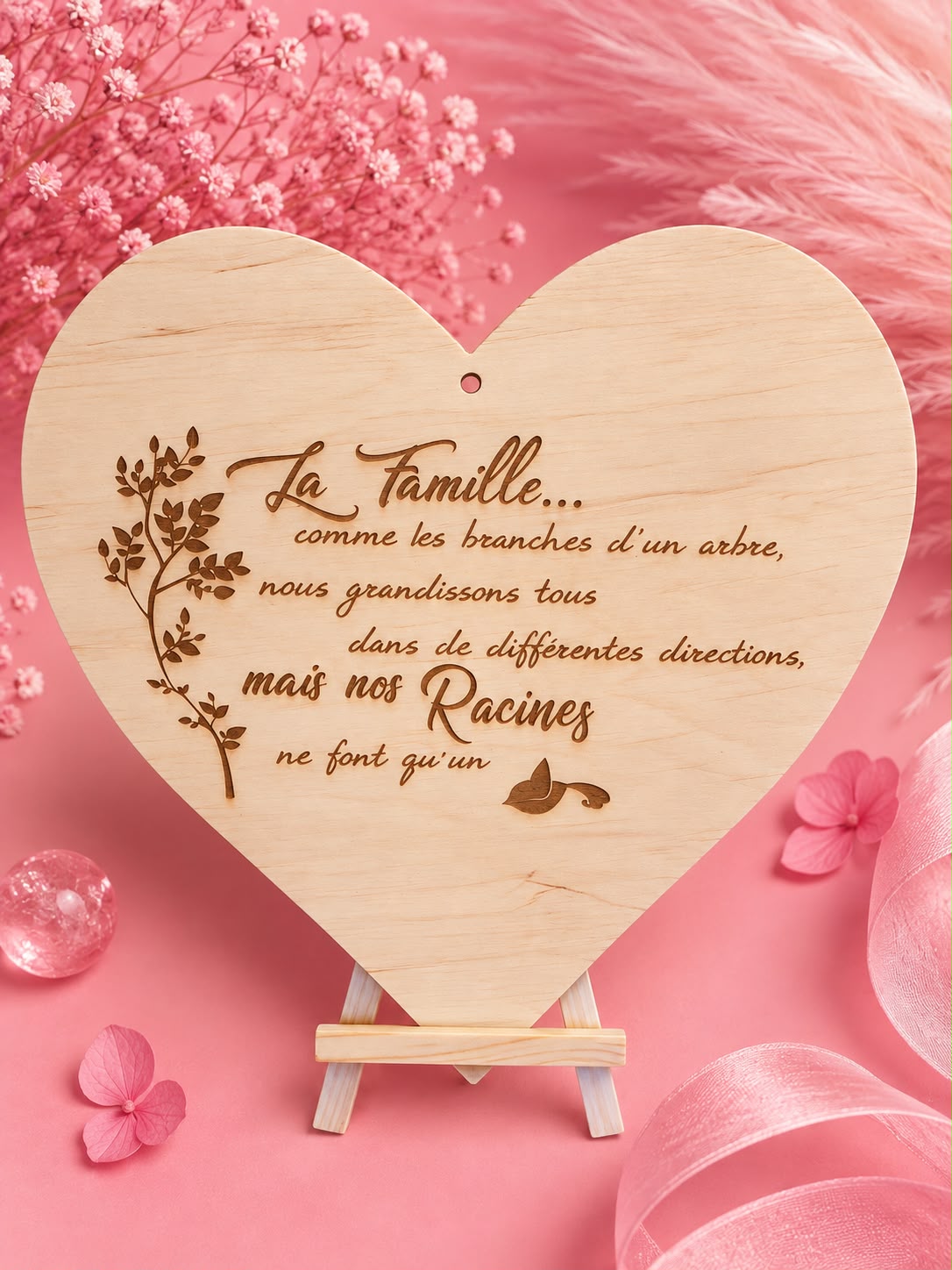 🌸Plaque cœur en bois gravée – “La Famille”🌸