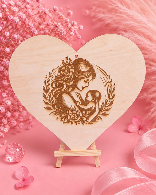 🌸Plaque cœur en bois gravée – Maman & bébé🌸