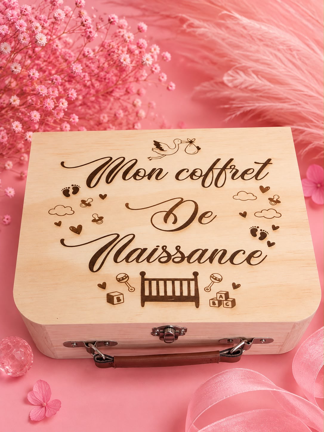 🌸Coffret de naissance en bois gravé – Le coffre de ses premiers souvenirs 💕