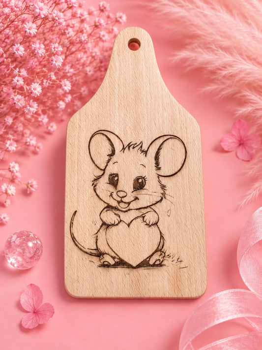 🌸 Planche décorative gravée – Petite souris cœur 🌸