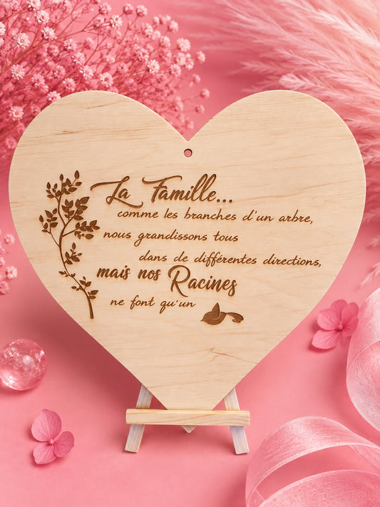 🌸Plaque cœur en bois gravée – “La Famille”🌸