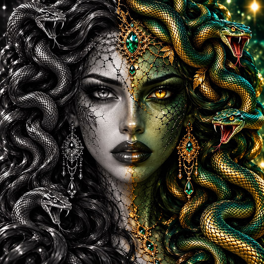 🐍💚MÉDUSE – L’ÉCLAT D’ÉMERAUDE | Diamond Painting 70 × 70 cm🐍💚