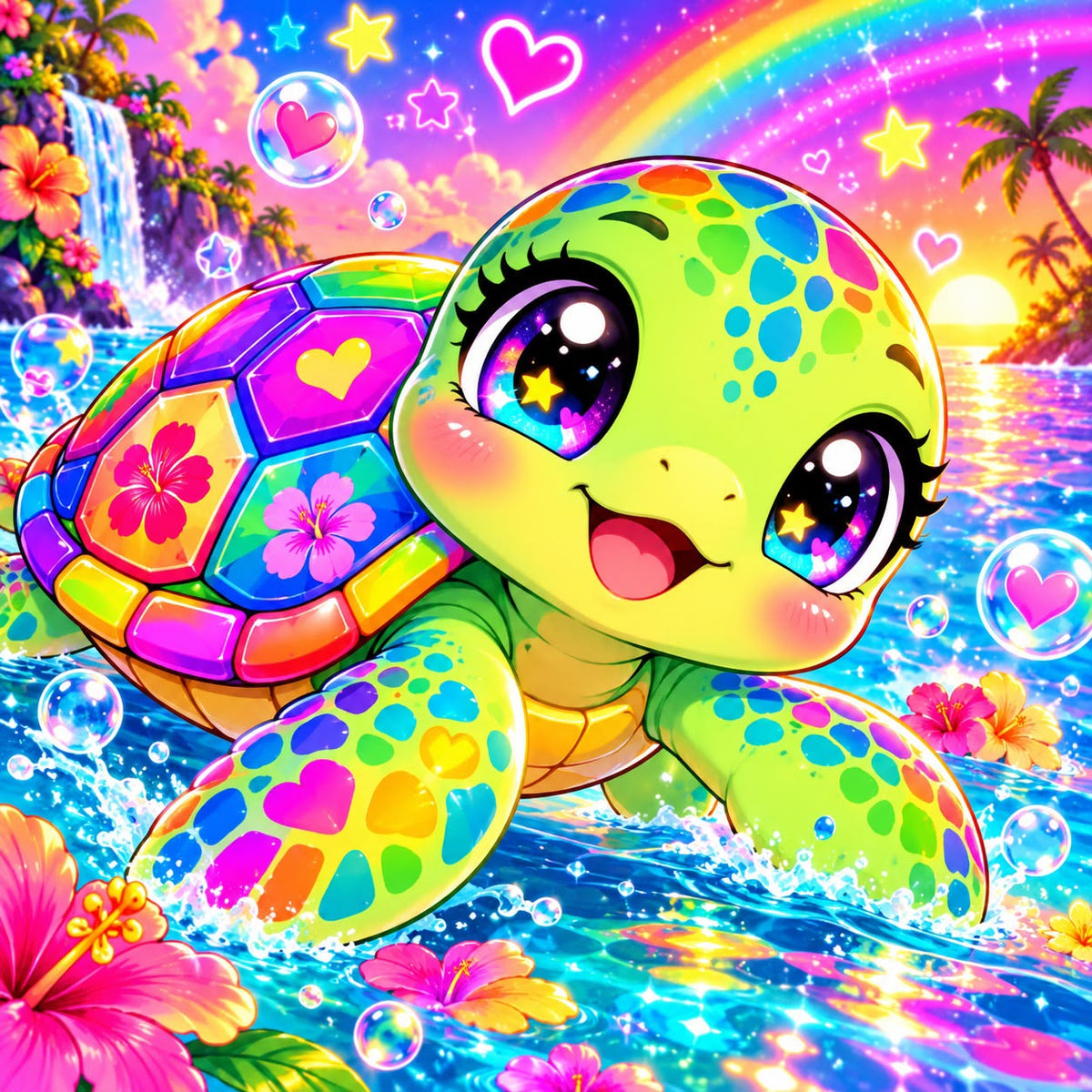 🌈 LA TORTUE ARC-EN-CIEL ENCHANTÉE – DIAMOND PAINTING 70 × 70 CM
