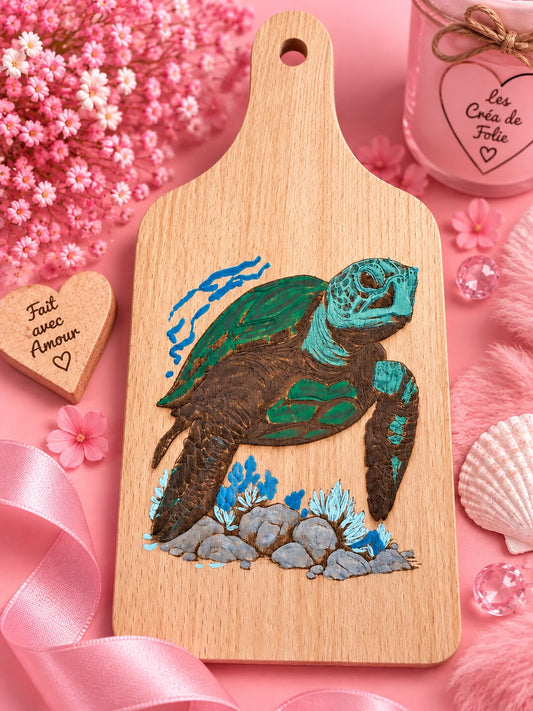 🐢 Planche décorative gravée et peinte à la main🌸